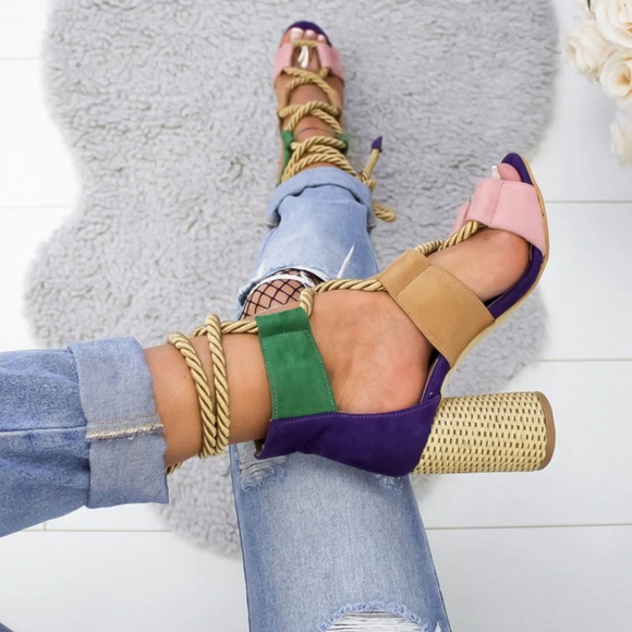 New! Women's Hemp Rope Lace Up Platform Sandals - Picture 3 of 5